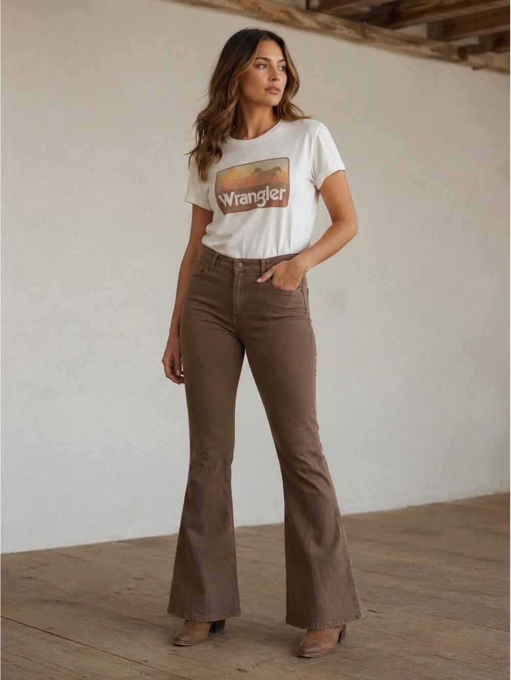 Wrangler High-Rise Brown Flare Jeans - Women's